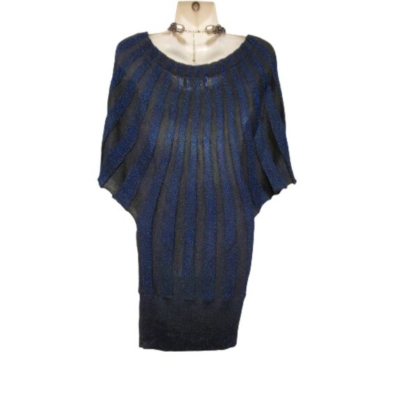 BLUE Glitter  Stretchy Tunic Knit Dress or Glitter Top One Size - Picture 4 of 12